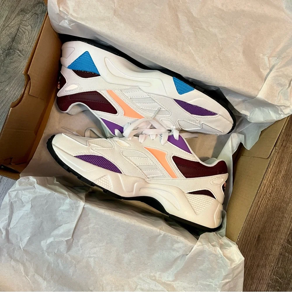 Reebok White Sneakers with Purple, Maroon, Blue and Peach Accents